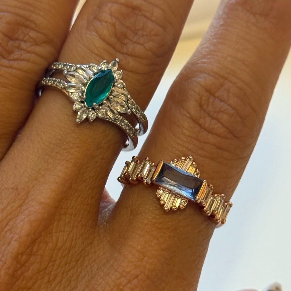 Bomb Party Silver and Rose Gold Gemstone Ring Set